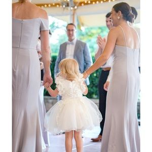 Amsale dove off the shoulder crepe gown